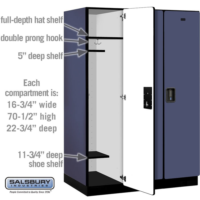 Salsbury 18" Wide Single Tier Designer Wood Locker - 3 Wide - 6 Feet High - 24 Inches Deep - Blue - Black Electronic Locks - Sweatfully