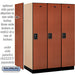 Salsbury 18" Wide Single Tier Designer Wood Locker - 3 Wide - 6 Feet High - 24 Inches Deep - Cherry - Black Resettable Combination Locks - Sweatfully