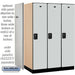 Salsbury 18" Wide Single Tier Designer Wood Locker - 3 Wide - 6 Feet High - 24 Inches Deep - Gray - Black Resettable Combination Locks - Sweatfully