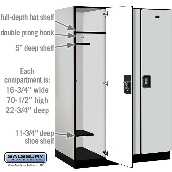 Salsbury 18" Wide Single Tier Designer Wood Locker - 3 Wide - 6 Feet High - 24 Inches Deep - Gray - Silver Resettable Combination Locks - Sweatfully