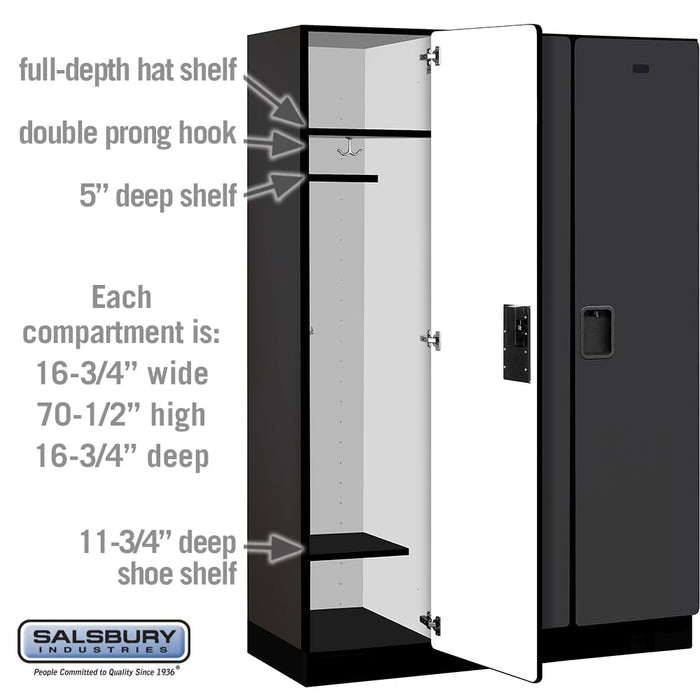 Salsbury 18" Wide Single Tier Designer Wood Locker - 3 Wide - 6 Feet High - 18 Inches Deep - Black - Hasps - Sweatfully