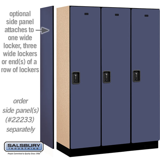 Salsbury 18" Wide Single Tier Designer Wood Locker - 3 Wide - 6 Feet High - 18 Inches Deep - Blue - Black Resettable Combination Locks - Sweatfully