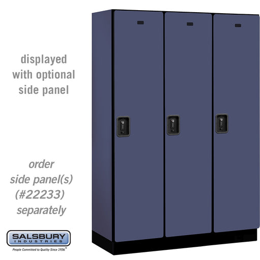 Salsbury 18" Wide Single Tier Designer Wood Locker - 3 Wide - 6 Feet High - 18 Inches Deep - Blue - Black Resettable Combination Locks - Sweatfully