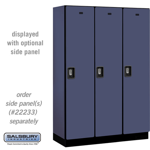 Salsbury 18" Wide Single Tier Designer Wood Locker - 3 Wide - 6 Feet High - 18 Inches Deep - Blue - Silver Resettable Combination Locks - Sweatfully