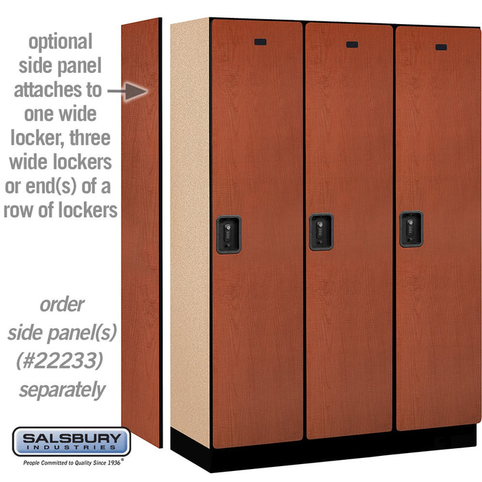Salsbury 18" Wide Single Tier Designer Wood Locker - 3 Wide - 6 Feet High - 18 Inches Deep - Cherry - Black Resettable Combination Locks - Sweatfully
