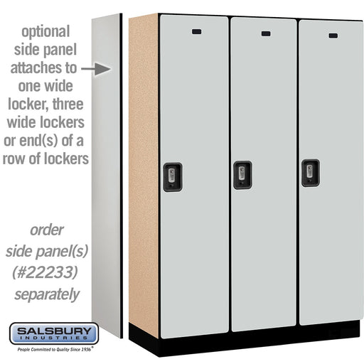 Salsbury 18" Wide Single Tier Designer Wood Locker - 3 Wide - 6 Feet High - 18 Inches Deep - Gray - Silver Resettable Combination Locks - Sweatfully