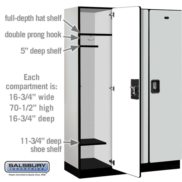 Salsbury 18" Wide Single Tier Designer Wood Locker - 3 Wide - 6 Feet High - 18 Inches Deep - Gray - Silver Resettable Combination Locks - Sweatfully