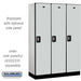 Salsbury 18" Wide Single Tier Designer Wood Locker - 3 Wide - 6 Feet High - 18 Inches Deep - Gray - Silver Resettable Combination Locks - Sweatfully