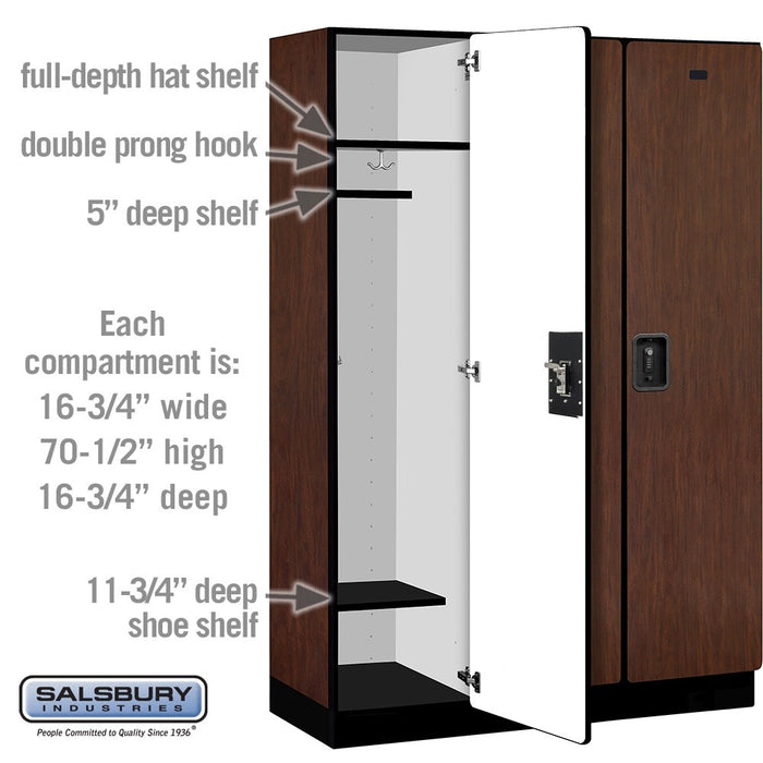 Salsbury 18" Wide Single Tier Designer Wood Locker - 3 Wide - 6 Feet High - 18 Inches Deep - Mahogany - Black Resettable Combination Locks - Sweatfully