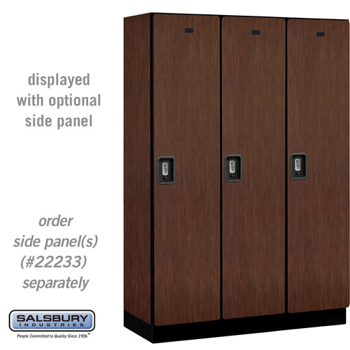 Salsbury 18" Wide Single Tier Designer Wood Locker - 3 Wide - 6 Feet High - 18 Inches Deep - Mahogany - Silver Resettable Combination Locks - Sweatfully