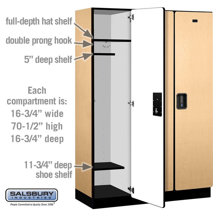 Salsbury 18" Wide Single Tier Designer Wood Locker - 3 Wide - 6 Feet High - 18 Inches Deep - Maple - Black Electronic Locks - Sweatfully