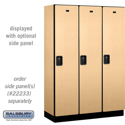 Salsbury 18" Wide Single Tier Designer Wood Locker - 3 Wide - 6 Feet High - 18 Inches Deep - Maple - Black Resettable Combination Locks - Sweatfully