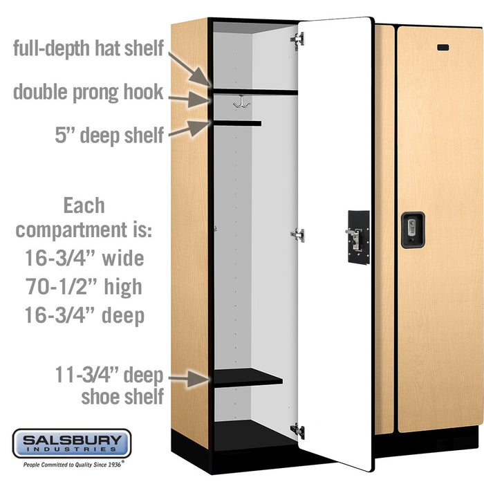 Salsbury 18" Wide Single Tier Designer Wood Locker - 3 Wide - 6 Feet High - 18 Inches Deep - Maple - Silver Resettable Combination Locks - Sweatfully