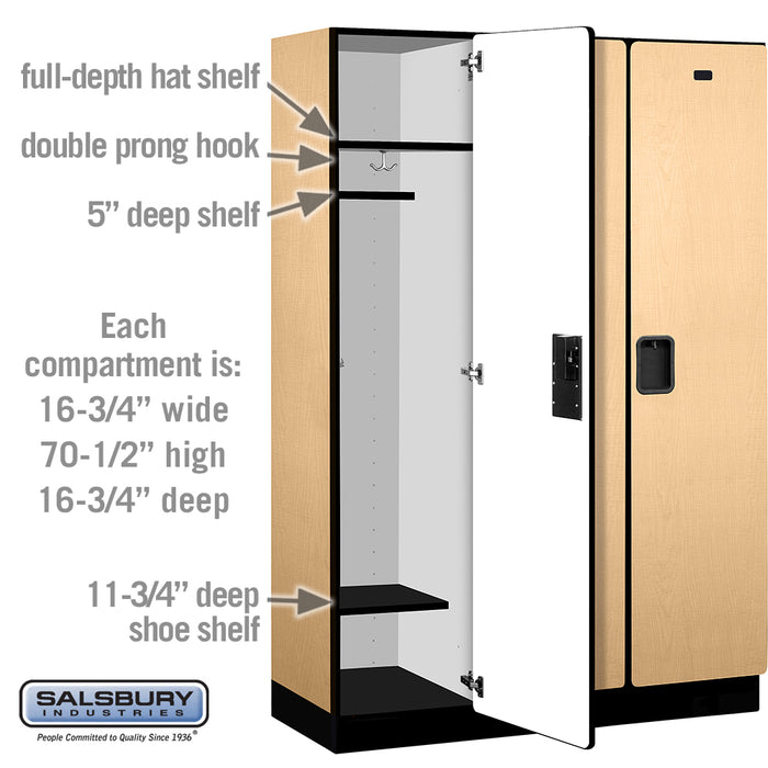 Salsbury 18" Wide Single Tier Designer Wood Locker - 3 Wide - 6 Feet High - 18 Inches Deep - Maple - Hasps - Sweatfully