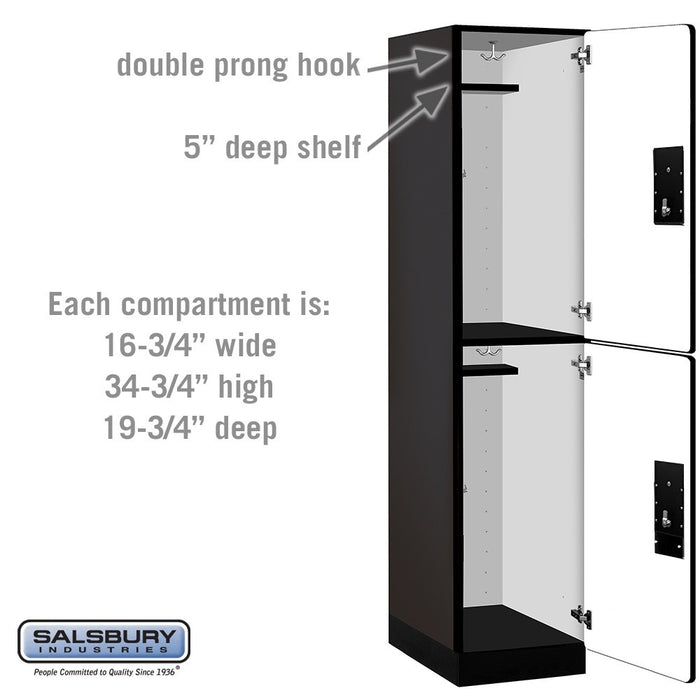 Salsbury 18" Wide Double Tier Designer Wood Locker - 1 Wide - 6 Feet High - 21 Inches Deep - Black - Silver Electronic Locks - Sweatfully