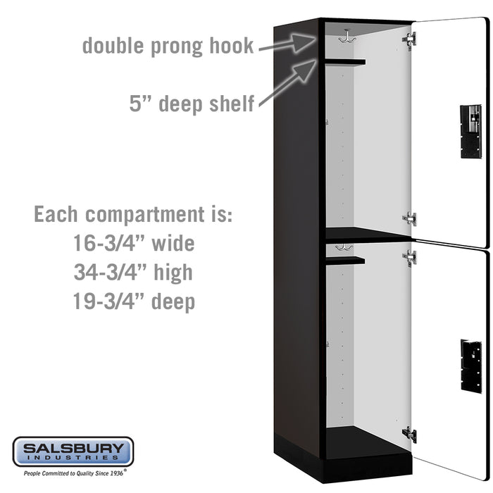 Salsbury 18" Wide Double Tier Designer Wood Locker - 1 Wide - 6 Feet High - 21 Inches Deep - Black - Hasps - Sweatfully