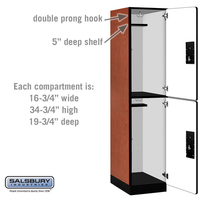 Salsbury 18" Wide Double Tier Designer Wood Locker - 1 Wide - 6 Feet High - 21 Inches Deep - Cherry - Black Electronic Locks - Sweatfully