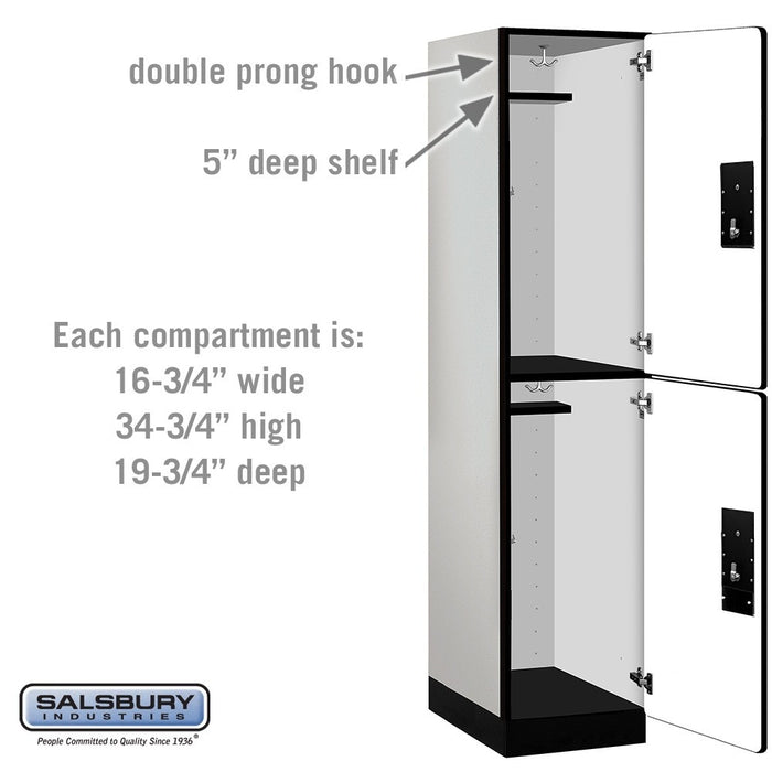 Salsbury 18" Wide Double Tier Designer Wood Locker - 1 Wide - 6 Feet High - 21 Inches Deep - Gray - Black Electronic Locks - Sweatfully