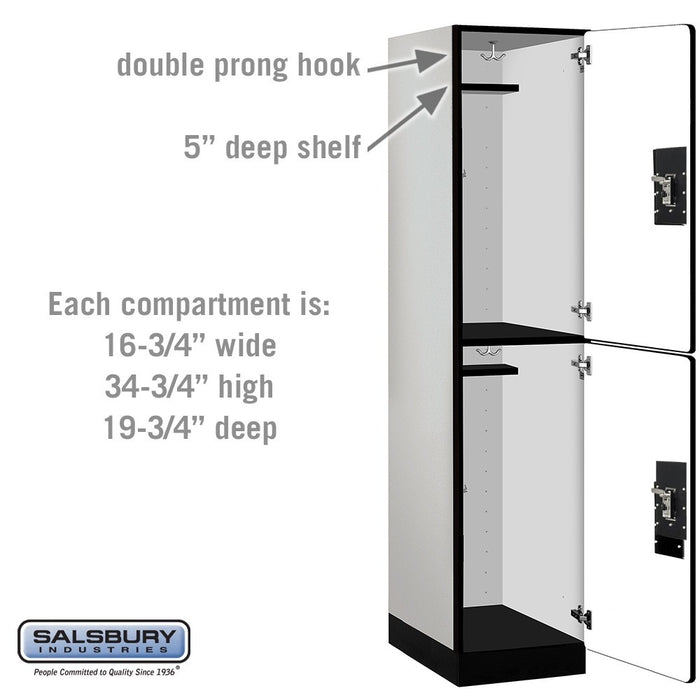 Salsbury 18" Wide Double Tier Designer Wood Locker - 1 Wide - 6 Feet High - 21 Inches Deep - Gray - Silver Resettable Combination Locks - Sweatfully