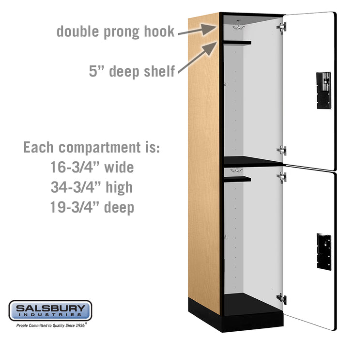 Salsbury 18" Wide Double Tier Designer Wood Locker - 1 Wide - 6 Feet High - 21 Inches Deep - Maple - Hasps - Sweatfully