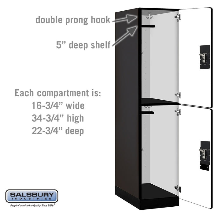 Salsbury 18" Wide Double Tier Designer Wood Locker - 1 Wide - 6 Feet High - 24 Inches Deep - Black - Black Resettable Combination Locks - Sweatfully