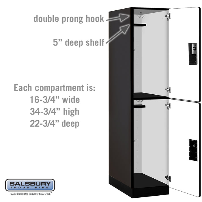 Salsbury 18" Wide Double Tier Designer Wood Locker - 1 Wide - 6 Feet High - 24 Inches Deep - Black - Hasps - Sweatfully