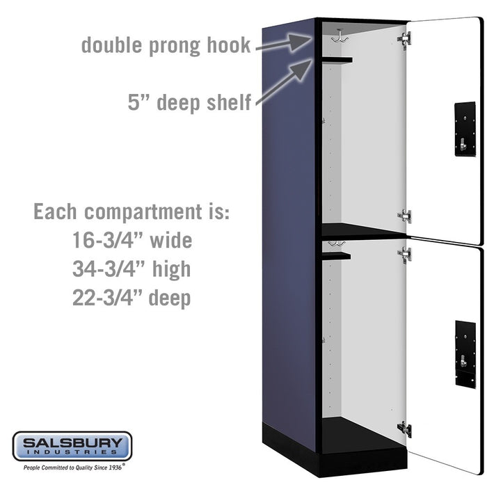 Salsbury 18" Wide Double Tier Designer Wood Locker - 1 Wide - 6 Feet High - 24 Inches Deep - Blue - Black Electronic Locks - Sweatfully