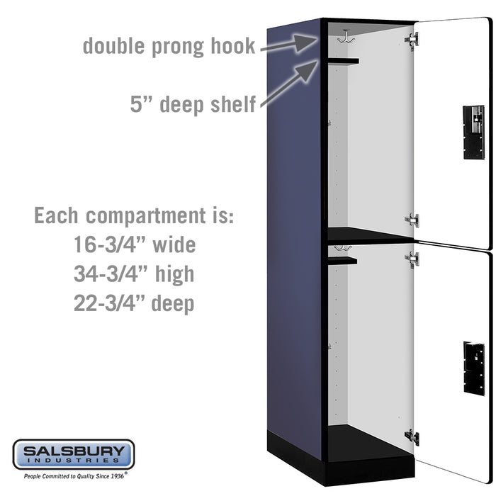 Salsbury 18" Wide Double Tier Designer Wood Locker - 1 Wide - 6 Feet High - 24 Inches Deep - Blue - Hasps - Sweatfully