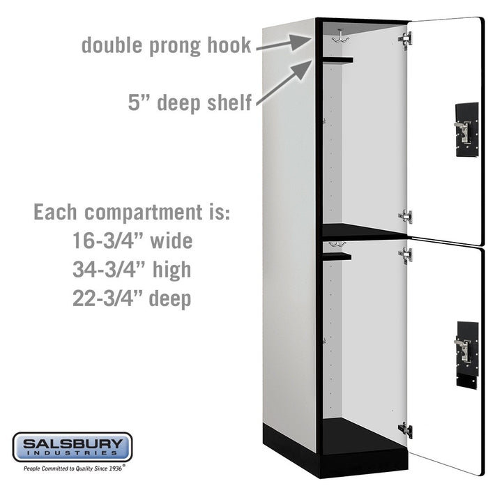 Salsbury 18" Wide Double Tier Designer Wood Locker - 1 Wide - 6 Feet High - 24 Inches Deep - Gray - Silver Resettable Combination Locks - Sweatfully