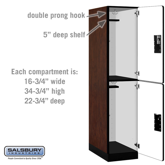 Salsbury 18" Wide Double Tier Designer Wood Locker - 1 Wide - 6 Feet High - 24 Inches Deep - Mahogany - Hasps - Sweatfully