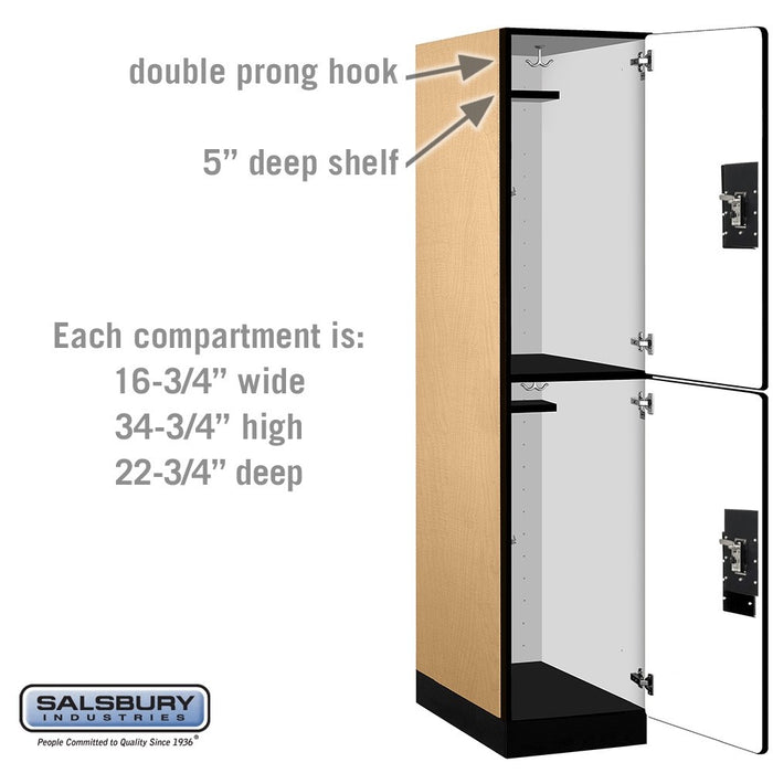 Salsbury 18" Wide Double Tier Designer Wood Locker - 1 Wide - 6 Feet High - 24 Inches Deep - Maple - Silver Resettable Combination Locks - Sweatfully
