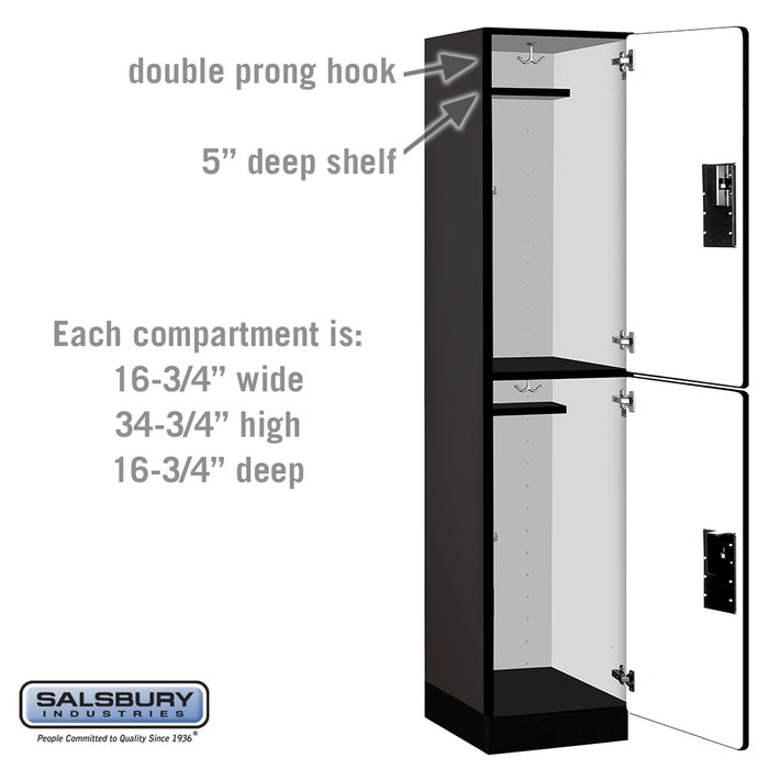 Salsbury 18" Wide Double Tier Designer Wood Locker - 1 Wide - 6 Feet High - 18 Inches Deep - Black - Hasps - Sweatfully