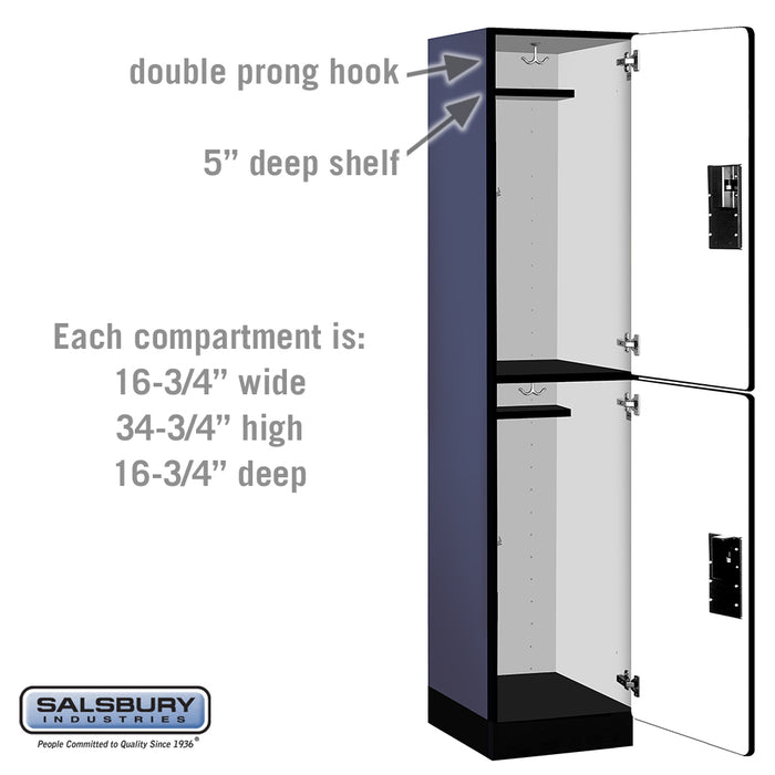 Salsbury 18" Wide Double Tier Designer Wood Locker - 1 Wide - 6 Feet High - 18 Inches Deep - Blue - Hasps - Sweatfully