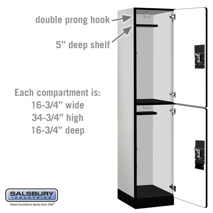 Salsbury 18" Wide Double Tier Designer Wood Locker - 1 Wide - 6 Feet High - 18 Inches Deep - Gray - Black Resettable Combination Locks - Sweatfully