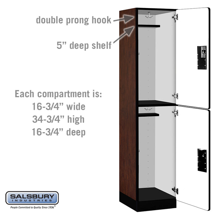 Salsbury 18" Wide Double Tier Designer Wood Locker - 1 Wide - 6 Feet High - 18 Inches Deep - Mahogany - Hasps - Sweatfully