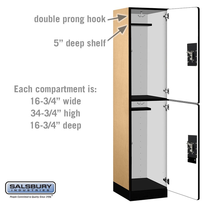 Salsbury 18" Wide Double Tier Designer Wood Locker - 1 Wide - 6 Feet High - 18 Inches Deep - Maple - Silver Resettable Combination Locks - Sweatfully
