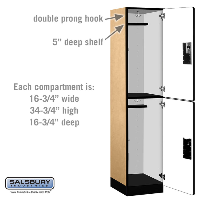 Salsbury 18" Wide Double Tier Designer Wood Locker - 1 Wide - 6 Feet High - 18 Inches Deep - Maple - Hasps - Sweatfully