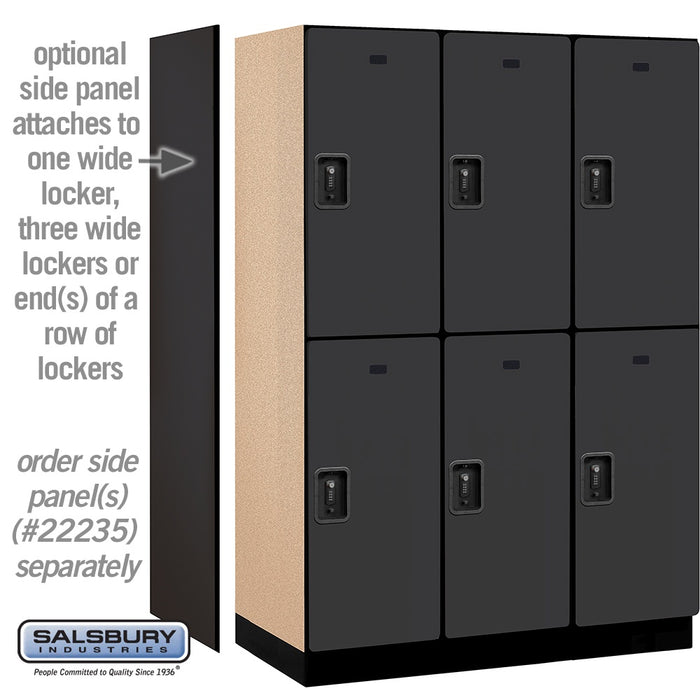 Salsbury 18" Wide Double Tier Designer Wood Locker - 3 Wide - 6 Feet High - 21 Inches Deep - Black - Black Resettable Combination Locks - Sweatfully