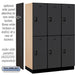 Salsbury 18" Wide Double Tier Designer Wood Locker - 3 Wide - 6 Feet High - 21 Inches Deep - Black - Black Resettable Combination Locks - Sweatfully