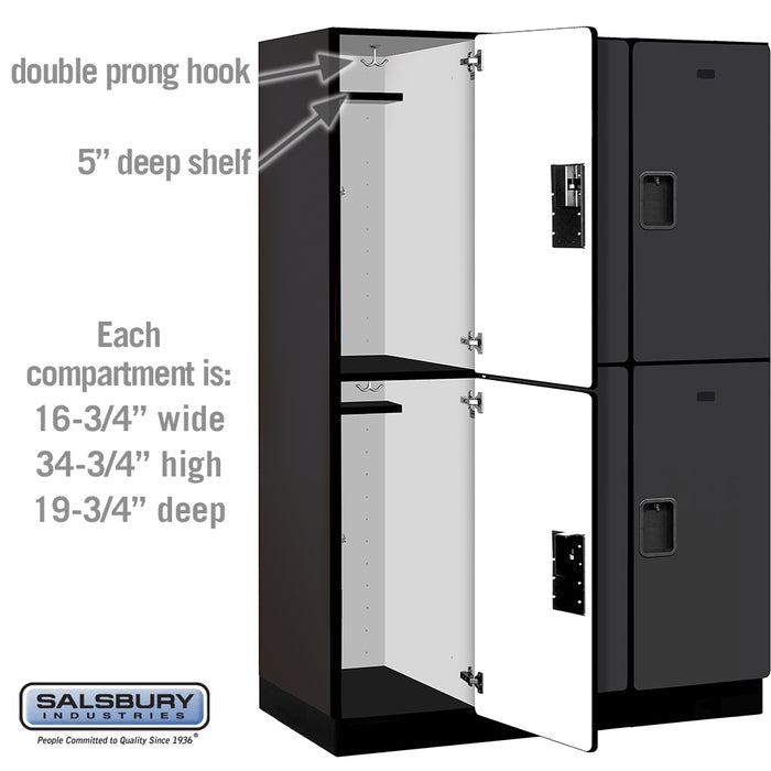 Salsbury 18" Wide Double Tier Designer Wood Locker - 3 Wide - 6 Feet High - 21 Inches Deep - Black - Hasps - Sweatfully