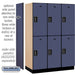 Salsbury 18" Wide Double Tier Designer Wood Locker - 3 Wide - 6 Feet High - 21 Inches Deep - Blue - Black Electronic Locks - Sweatfully