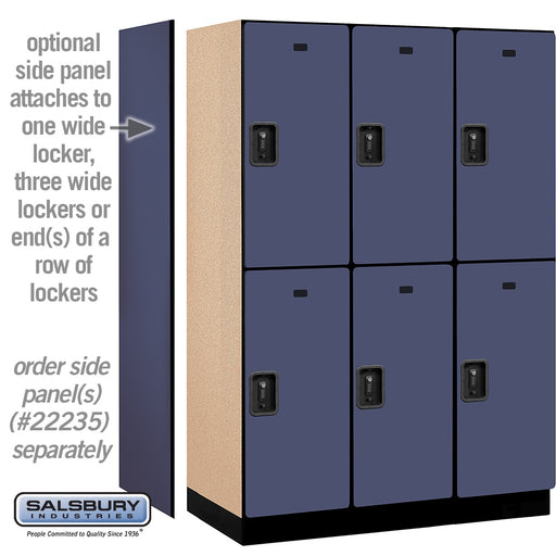 Salsbury 18" Wide Double Tier Designer Wood Locker - 3 Wide - 6 Feet High - 21 Inches Deep - Blue - Black Resettable Combination Locks - Sweatfully