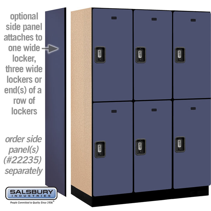 Salsbury 18" Wide Double Tier Designer Wood Locker - 3 Wide - 6 Feet High - 21 Inches Deep - Blue - Silver Resettable Combination Locks - Sweatfully