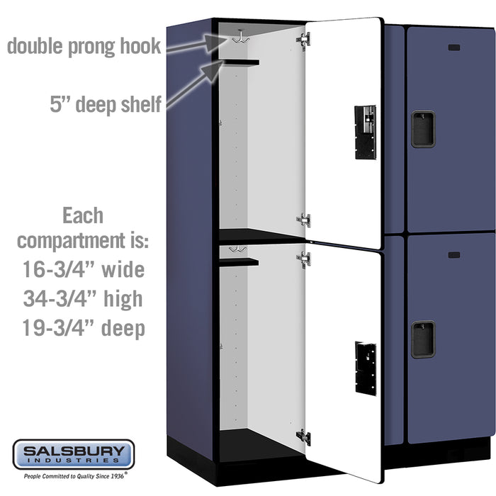 Salsbury 18" Wide Double Tier Designer Wood Locker - 3 Wide - 6 Feet High - 21 Inches Deep - Blue - Hasps - Sweatfully