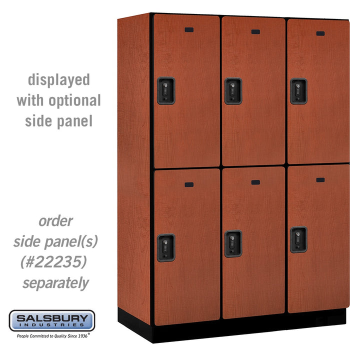 Salsbury 18" Wide Double Tier Designer Wood Locker - 3 Wide - 6 Feet High - 21 Inches Deep - Cherry - Black Resettable Combination Locks - Sweatfully