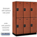 Salsbury 18" Wide Double Tier Designer Wood Locker - 3 Wide - 6 Feet High - 21 Inches Deep - Cherry - Black Resettable Combination Locks - Sweatfully