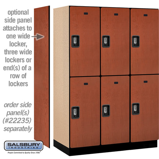 Salsbury 18" Wide Double Tier Designer Wood Locker - 3 Wide - 6 Feet High - 21 Inches Deep - Cherry - Silver Resettable Combination Locks - Sweatfully