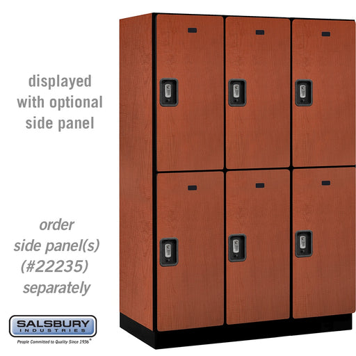 Salsbury 18" Wide Double Tier Designer Wood Locker - 3 Wide - 6 Feet High - 21 Inches Deep - Cherry - Silver Resettable Combination Locks - Sweatfully