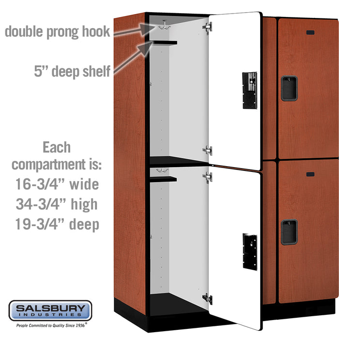 Salsbury 18" Wide Double Tier Designer Wood Locker - 3 Wide - 6 Feet High - 21 Inches Deep - Cherry - Hasps - Sweatfully