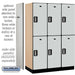 Salsbury 18" Wide Double Tier Designer Wood Locker - 3 Wide - 6 Feet High - 21 Inches Deep - Gray - Silver Electronic Locks - Sweatfully